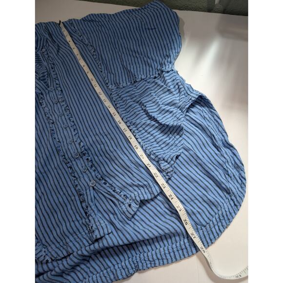 Free People Top Womens Medium Blue Striped Pullobrt Boho Oversized - Picture 9 of 10